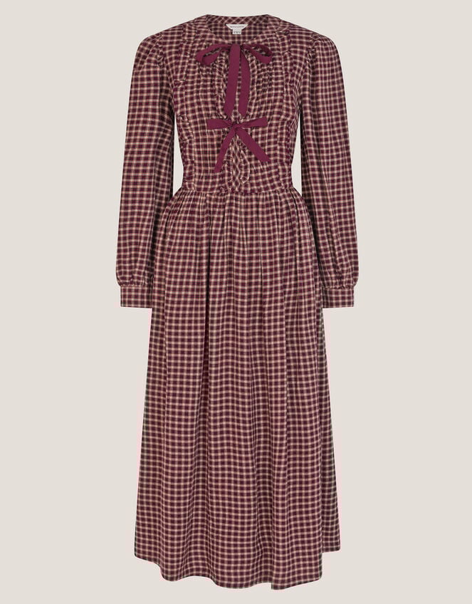 Agatha Tie Front Check Midi Dress, Red (CHERRY), large