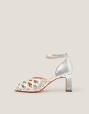 Callie Metallic Caged Heel Sandals, Silver (SILVER), large