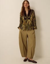 Laoise Floral Patchwork Top, Green (KHAKI), large