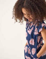 Heart Print Smock Jumpsuit, Blue (NAVY), large