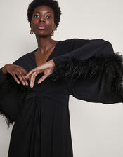 Pip Feather Maxi Dress, Black (BLACK), large
