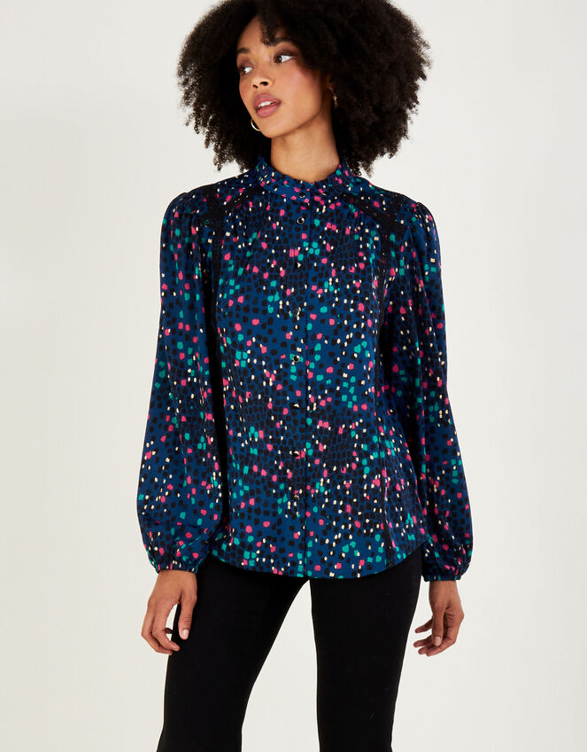 All-Over Foil Print Jersey Shirt, Teal (TEAL), large