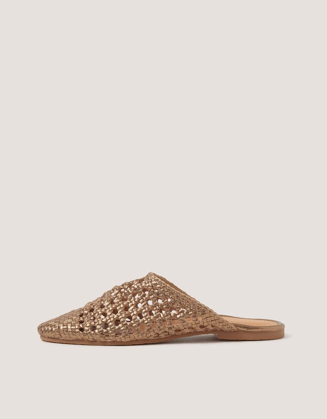 Bella Braided Leather Slipper Sandals, Gold (GOLD), large