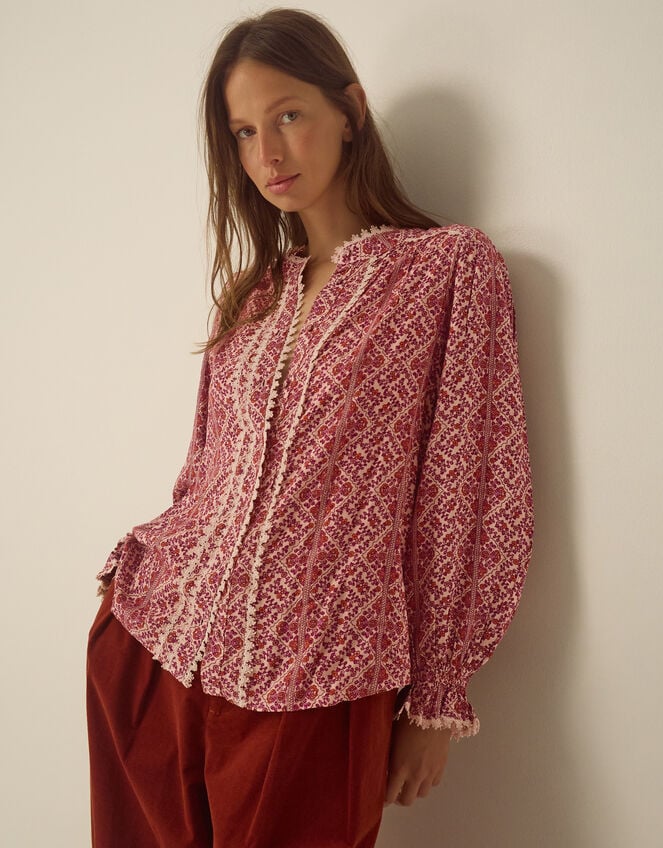 Katrina Long Sleeve Floral Print Top, Pink (PINK), large