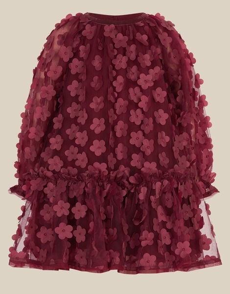 Baby Nayla 3D Flower Party Dress, Red (BURGUNDY), large