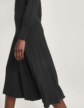 Pleat Trim Slash Neck Midi Dress, Black (BLACK), large