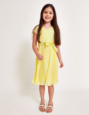 Katy Lace Pleated Dress, Yellow (LEMON), large