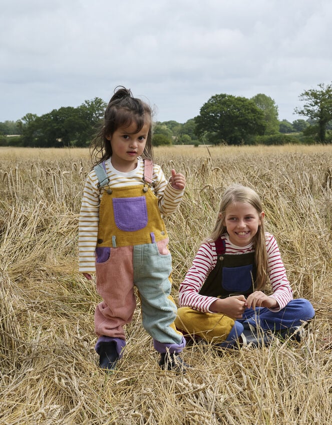 Dotty Dungarees Corduroy Patchwork Dungarees, PASTEL MULTI, large