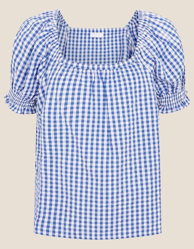 Gingham Top in Pure Cotton, Blue (BLUE), large