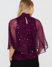 Kimberley Sequin Cape Top, Red (BERRY), large