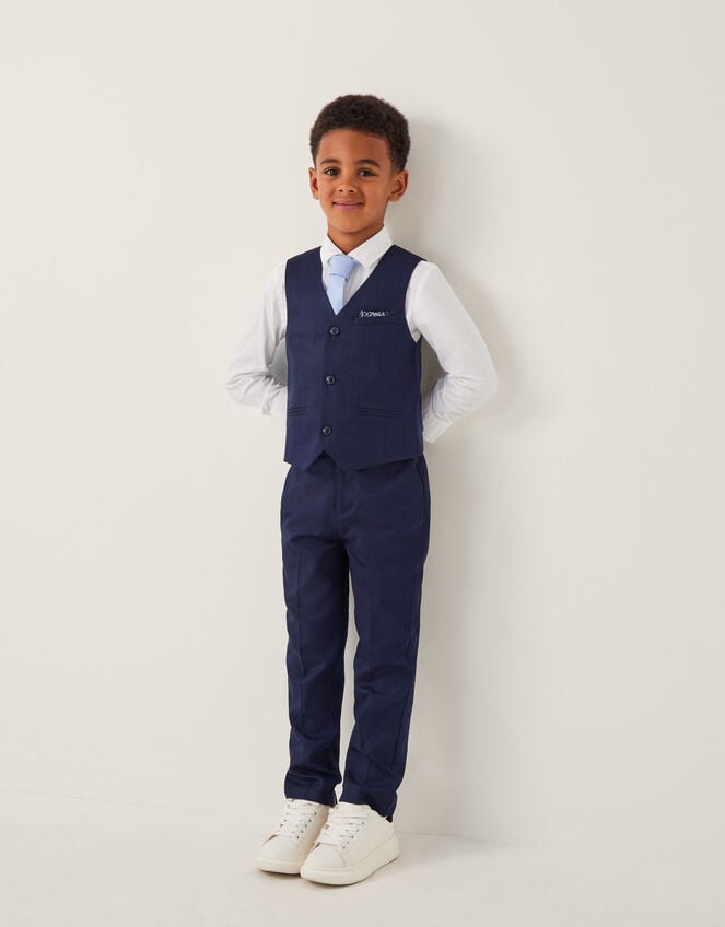 Harry 4-Piece Herringbone Suit with Tie, Blue (NAVY), large