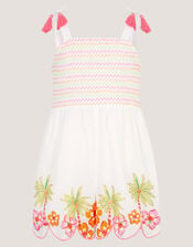 Palm Print Smocked Playsuit, Ivory (IVORY), large