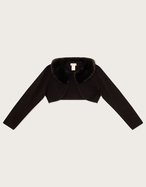 Super-Soft Faux Fur Collar Cardigan, Black (BLACK), large