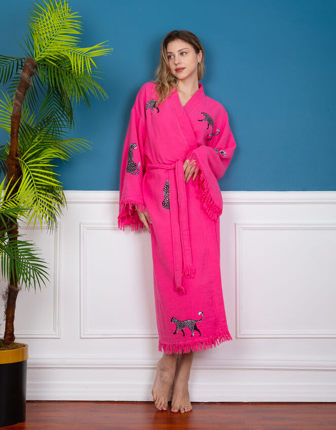 Meraki Beach Wild Leopard Kimono Robe, Pink (PINK), large