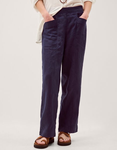 Lucy Short Straight Leg Linen Trousers, Blue (NAVY), large