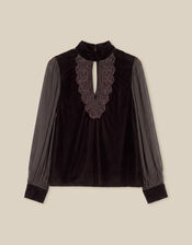 Jo Embroidered Velvet Top, Brown (CHOCOLATE), large