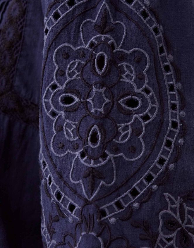 East Pavlina Embroidered Cotton Top, Blue (NAVY), large