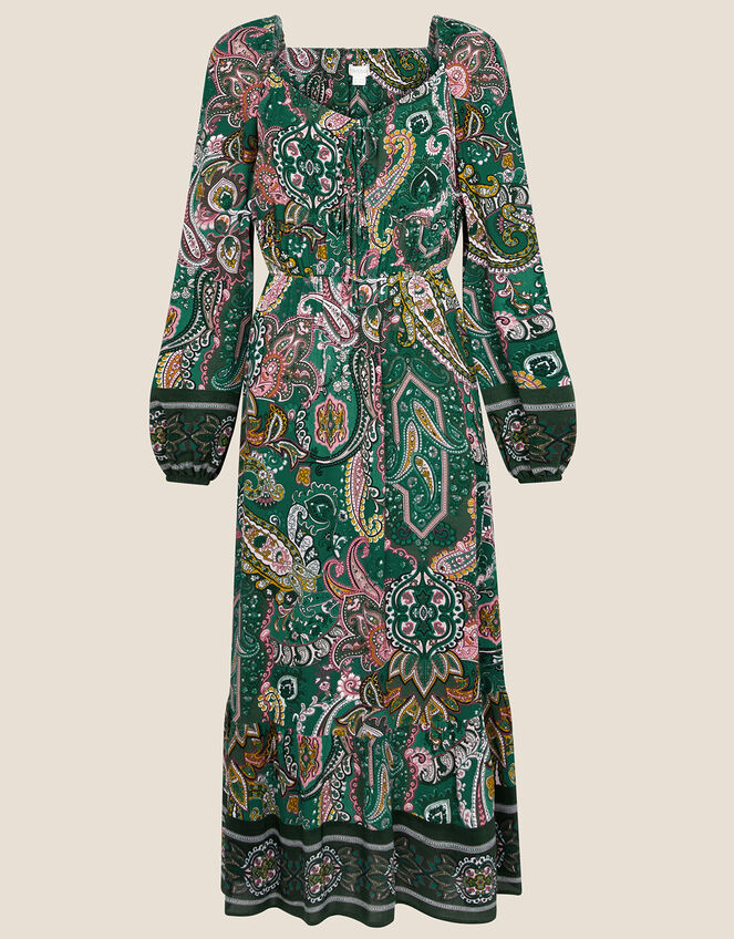 Gemma Paisley Square Neck Dress, Green (GREEN), large