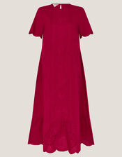 Orla Short Sleeve Broderie Midi Dress, Red (RED), large
