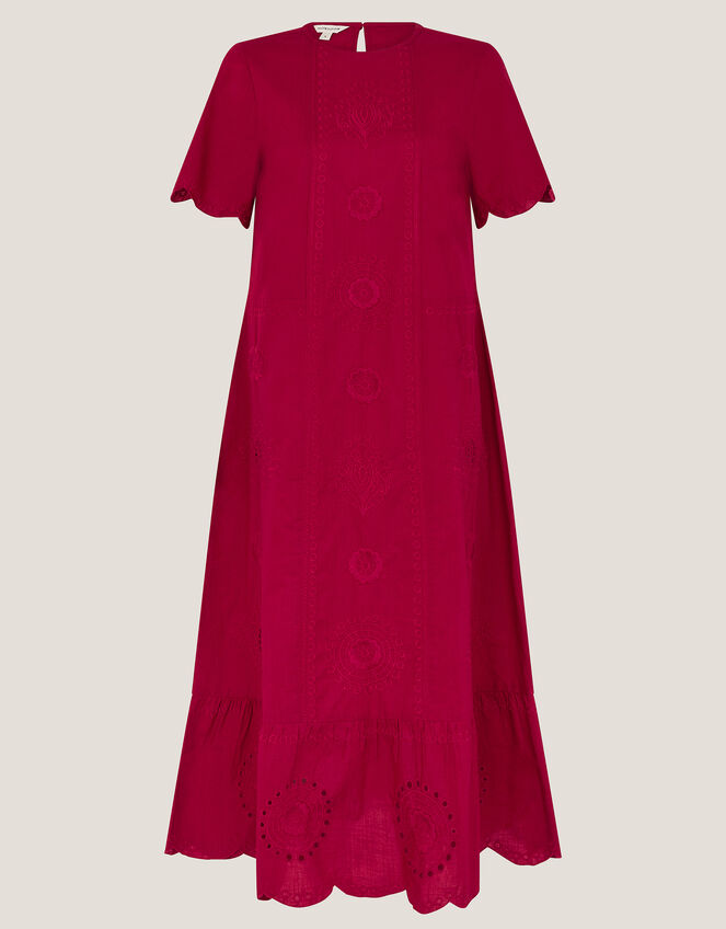 Orla Short Sleeve Broderie Midi Dress, Red (RED), large