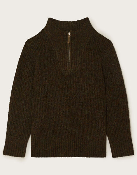 Knit Half Zip Jumper, Green (KHAKI), large