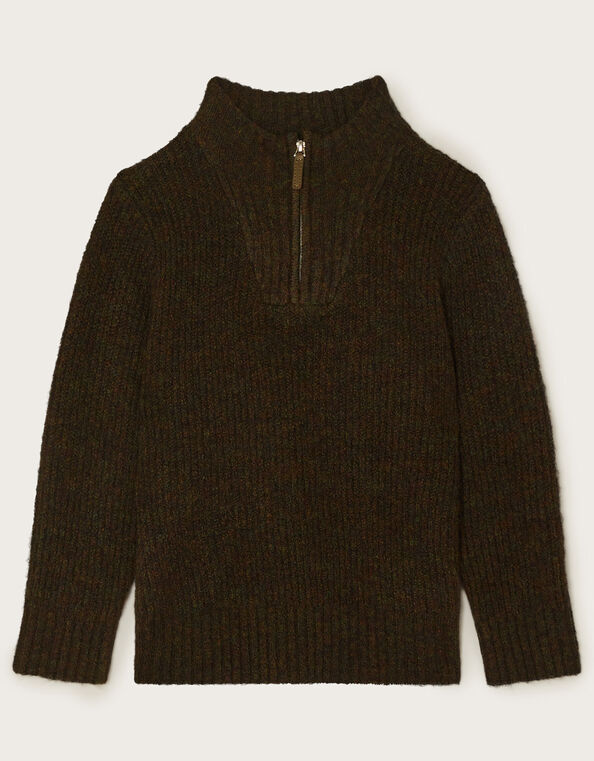Knit Half Zip Sweater, Green (KHAKI), large
