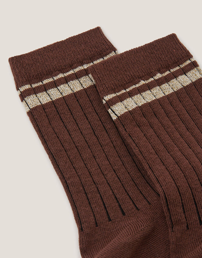 Sparkle Ribbed Socks, Brown (CHOCOLATE), large