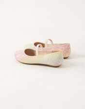 Rainbow Glitter Lace Ballerina Flats, Pink (PINK), large