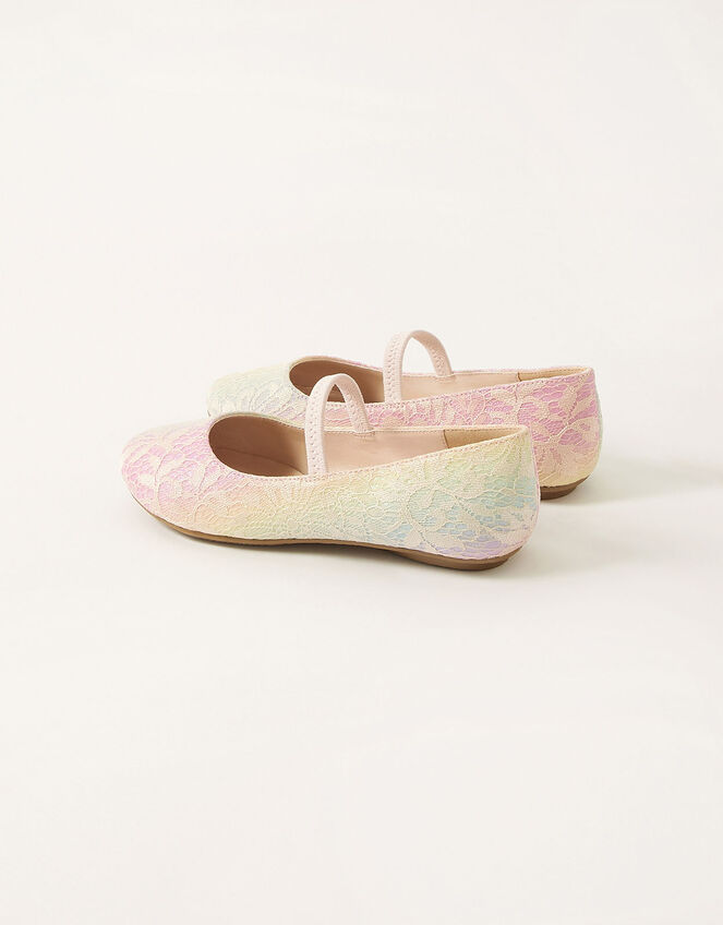 Rainbow Glitter Lace Ballerina Flats, Pink (PINK), large