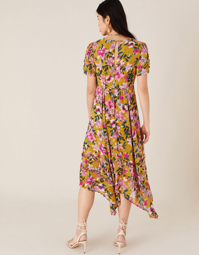 Rachel Floral Hanky Hem Dress, Yellow (OCHRE), large