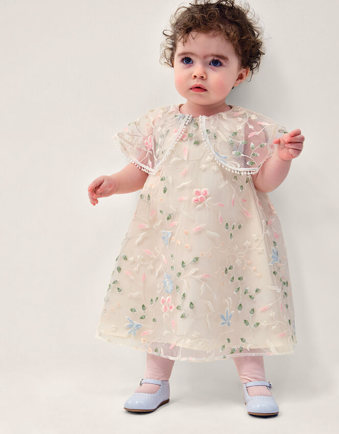 Baby Floral Embroidered Cape Party Dress, Multi (MULTI), large