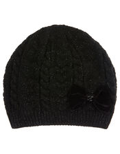 Stella Sparkle Bow Beanie Hat, Black (BLACK), large