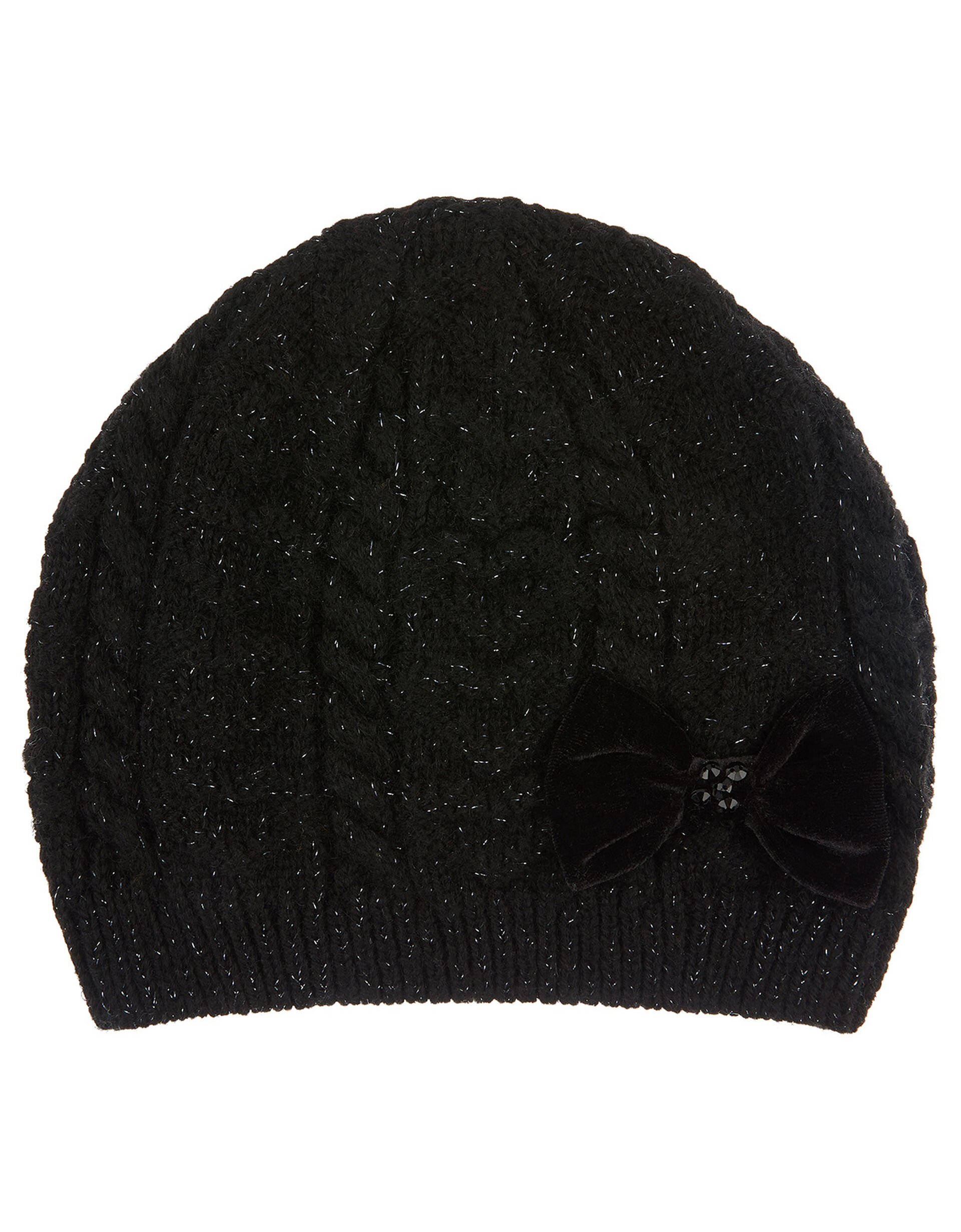 Stella Sparkle Bow Beanie Hat, Black (BLACK), large