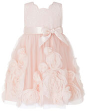 Baby Macaroon Occasion Dress with 3D Flowers, Pink (PINK), large