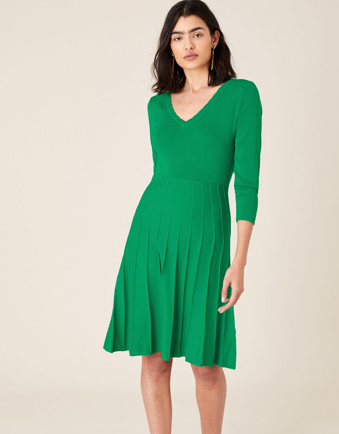 Scallop V-Neck Dress with Sustainable Viscose, Green (GREEN), large