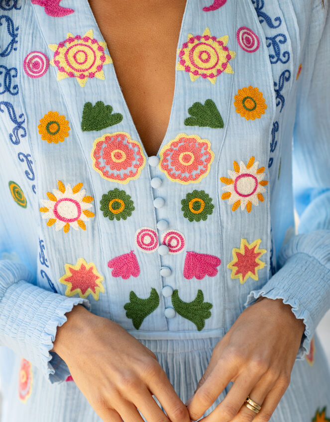 La Galeria Elefante Embroidered Blouse, Blue (PALE BLUE), large