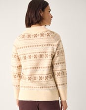 Febe V-Neck Fair Isle Jumper, Ivory (IVORY), large