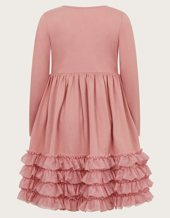 Long Sleeve Jersey Ruffle Wrap Dress, Pink (PINK), large