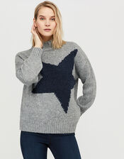Tammi Star Motif Knitted Jumper, Grey (GREY), large
