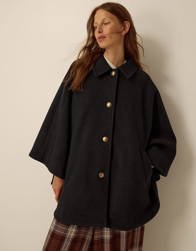 Claudie Cape Coat, Black (BLACK), large
