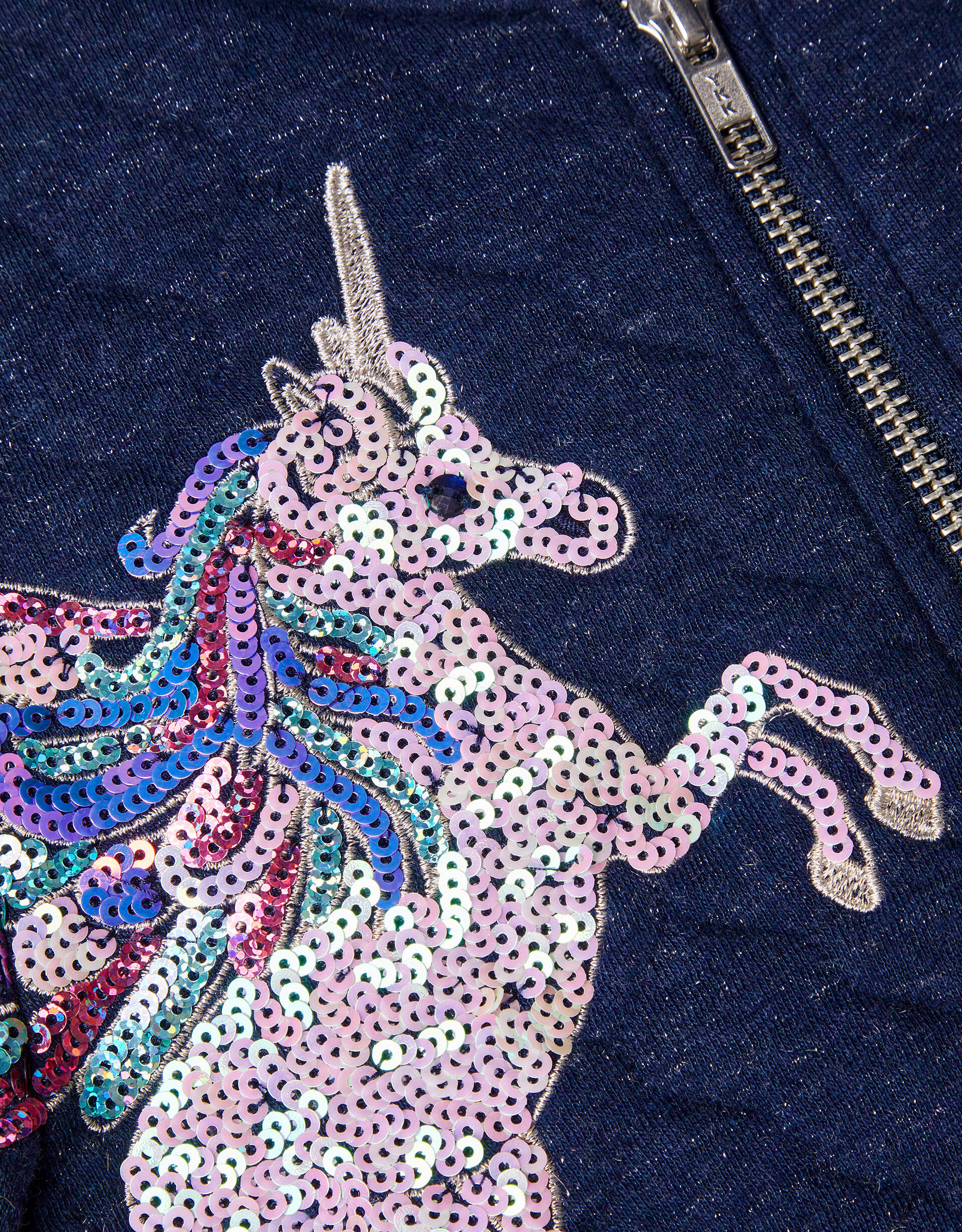 Sequin Unicorn Quilted Bomber Jacket Blue