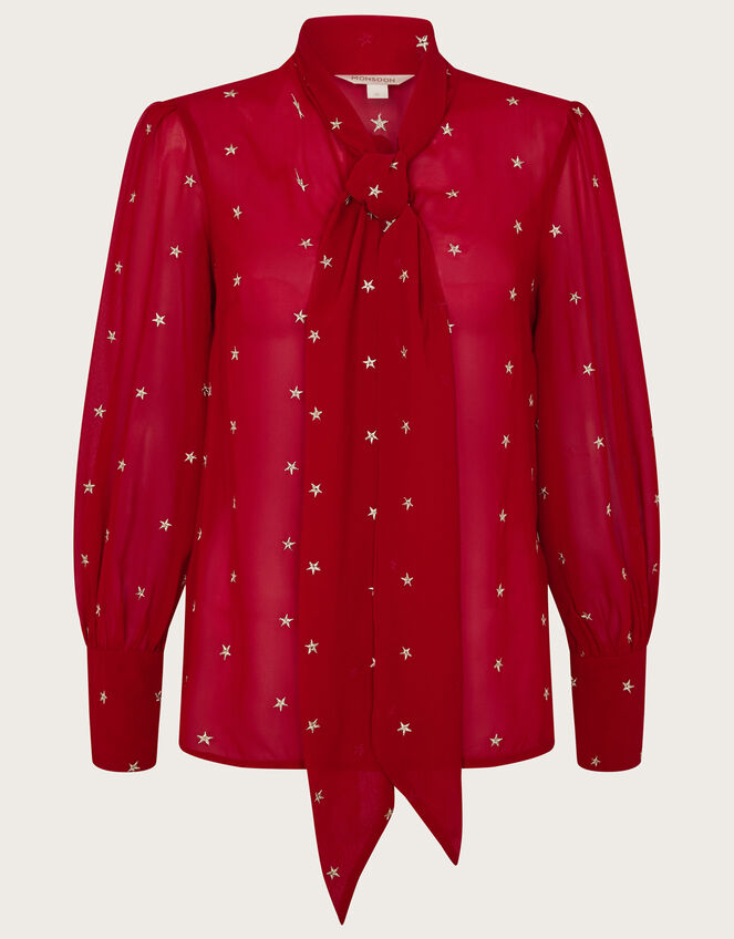 Kate Star Pussybow Blouse in Recycled Polyester, Red (RED), large