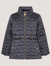 Heart Quilted Shower Resistant Coat, Blue (BLUE), large