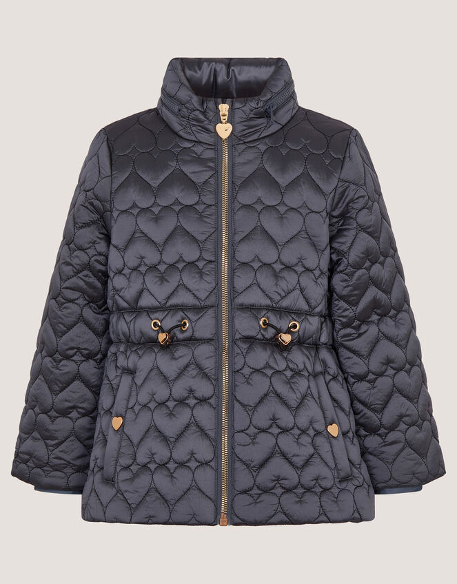 Heart Quilted Shower Resistant Coat, Blue (BLUE), large