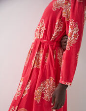 East Floral Print Belted Midi Dress, Red (RED), large
