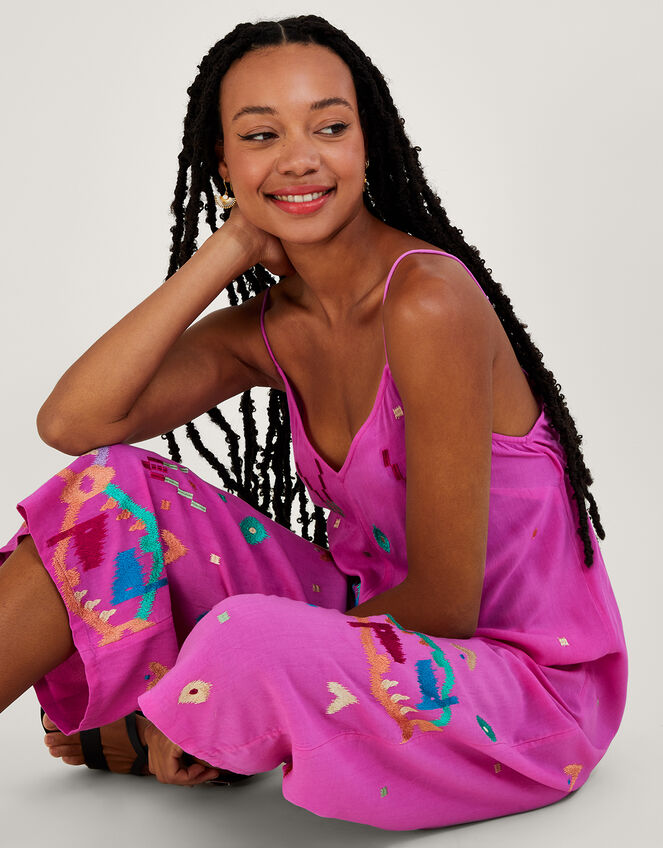 Abstract Geometric Embroidered Jumpsuit in LENZING™ ECOVERO™, Purple (PURPLE), large