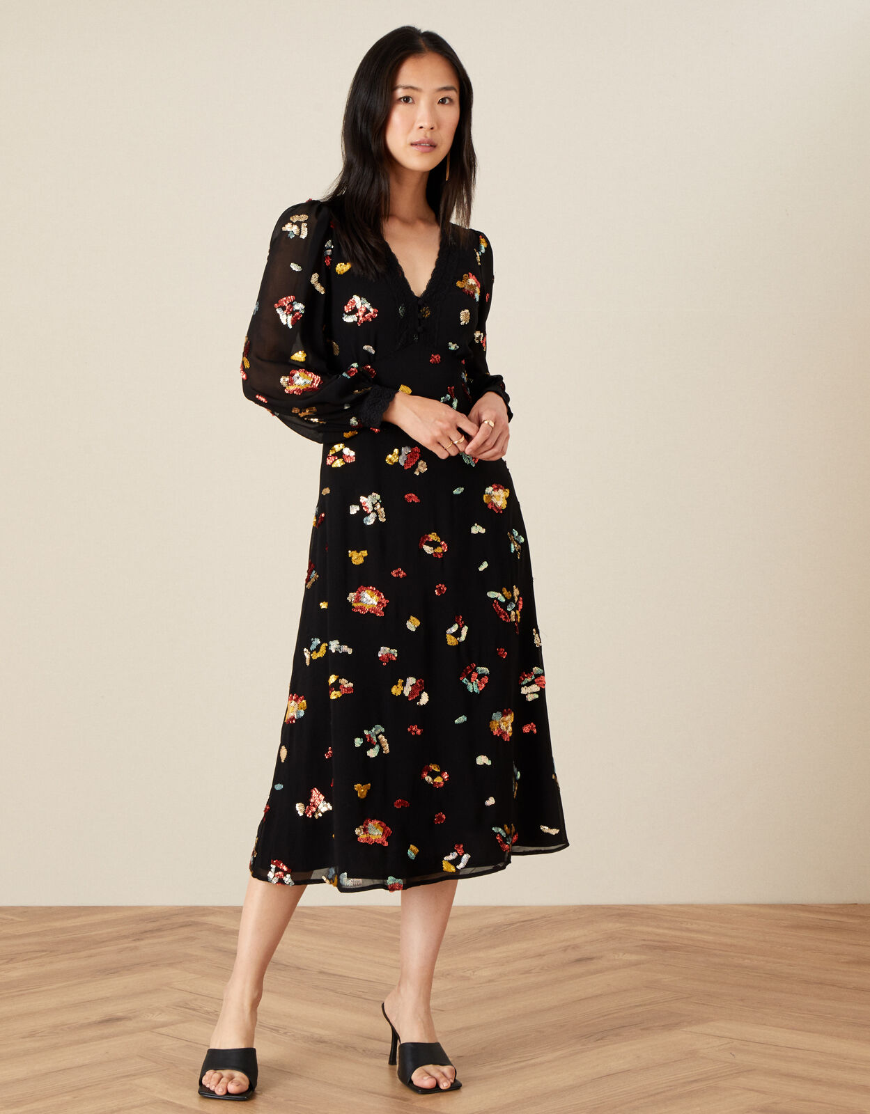 Monsoon black floral dress hotsell