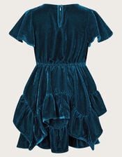 Gemstone Velvet Ruffle Dress, Teal (TEAL), large
