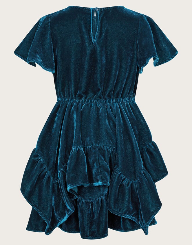 Gemstone Velvet Ruffle Dress, Teal (TEAL), large