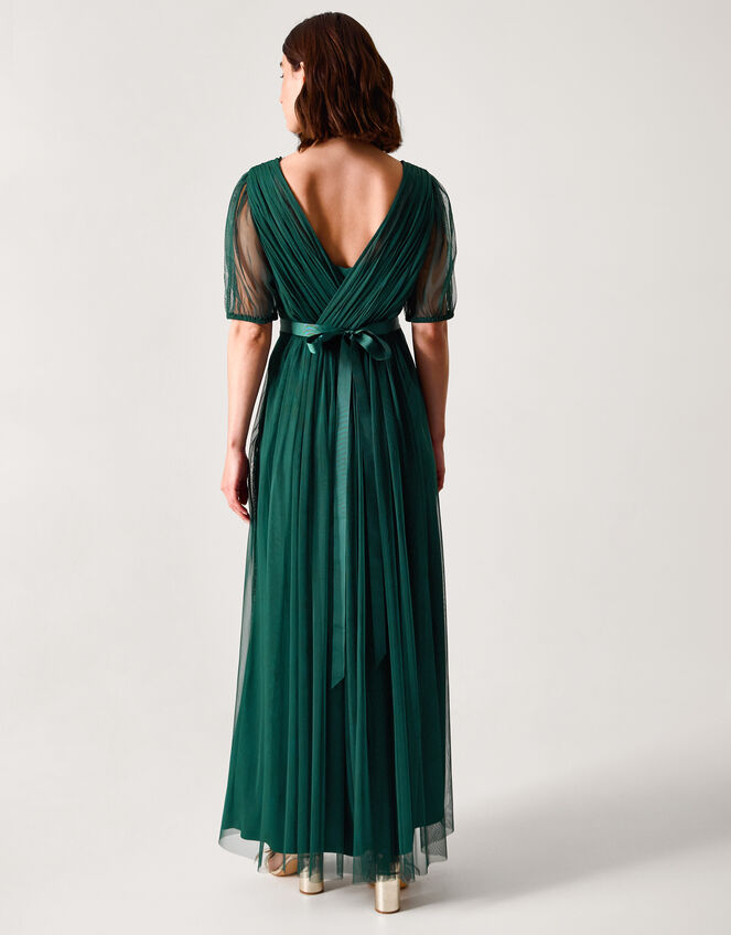 dark green plunge dress Ellie Sheer Sleeve Tulle Maxi | Evening Dresses details:sequins